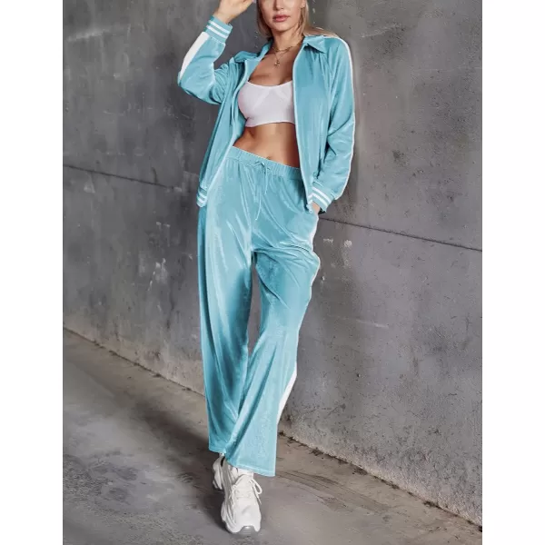 Ekouaer Womens Velvet Velor Tracksuits 2 Piece Lounge Outfits Zip Up Sweatshirt and Sweatpants with Pockets S3XLLight Blue