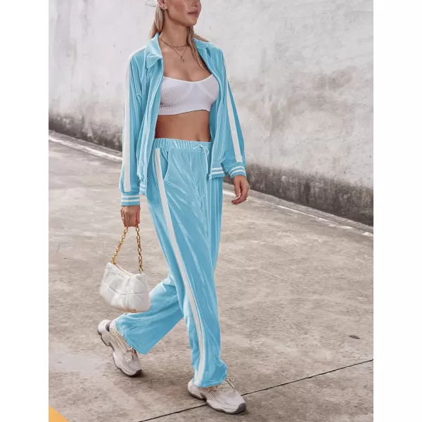 Ekouaer Womens Velvet Velor Tracksuits 2 Piece Lounge Outfits Zip Up Sweatshirt and Sweatpants with Pockets S3XLLight Blue