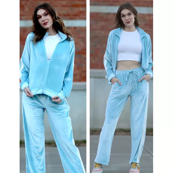 Ekouaer Womens Velvet Velor Tracksuits 2 Piece Lounge Outfits Zip Up Sweatshirt and Sweatpants with Pockets S3XLLight Blue