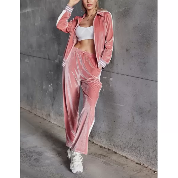 Ekouaer Womens Velvet Velor Tracksuits 2 Piece Lounge Outfits Zip Up Sweatshirt and Sweatpants with Pockets S3XLPink