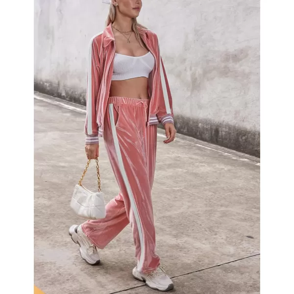 Ekouaer Womens Velvet Velor Tracksuits 2 Piece Lounge Outfits Zip Up Sweatshirt and Sweatpants with Pockets S3XLPink