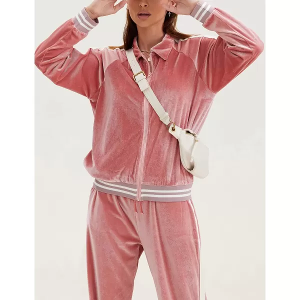 Ekouaer Womens Velvet Velor Tracksuits 2 Piece Lounge Outfits Zip Up Sweatshirt and Sweatpants with Pockets S3XLPink