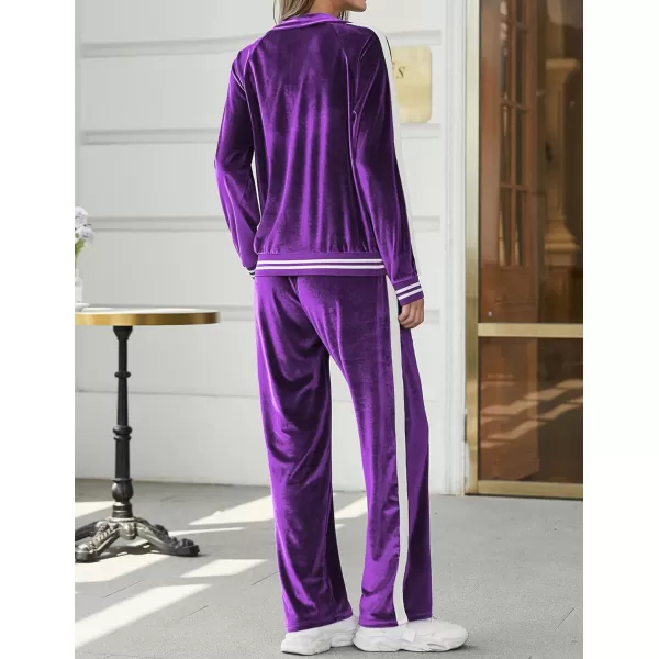 Ekouaer Womens Velvet Velor Tracksuits 2 Piece Lounge Outfits Zip Up Sweatshirt and Sweatpants with Pockets S3XLPurple