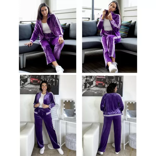 Ekouaer Womens Velvet Velor Tracksuits 2 Piece Lounge Outfits Zip Up Sweatshirt and Sweatpants with Pockets S3XLPurple