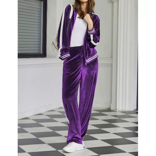 Ekouaer Womens Velvet Velor Tracksuits 2 Piece Lounge Outfits Zip Up Sweatshirt and Sweatpants with Pockets S3XLPurple