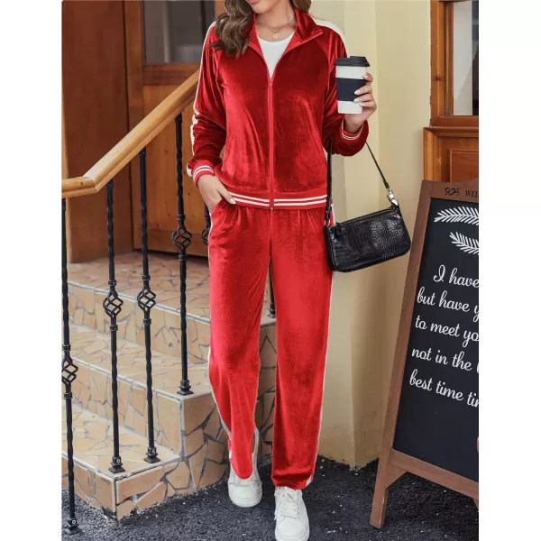 Ekouaer Womens Velvet Velor Tracksuits 2 Piece Lounge Outfits Zip Up Sweatshirt and Sweatpants with Pockets S3XLRed