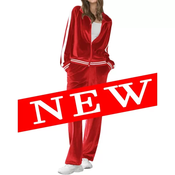 Ekouaer Womens Velvet Velor Tracksuits 2 Piece Lounge Outfits Zip Up Sweatshirt and Sweatpants with Pockets S3XLRed