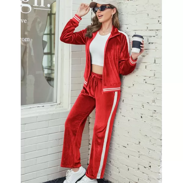 Ekouaer Womens Velvet Velor Tracksuits 2 Piece Lounge Outfits Zip Up Sweatshirt and Sweatpants with Pockets S3XLRed