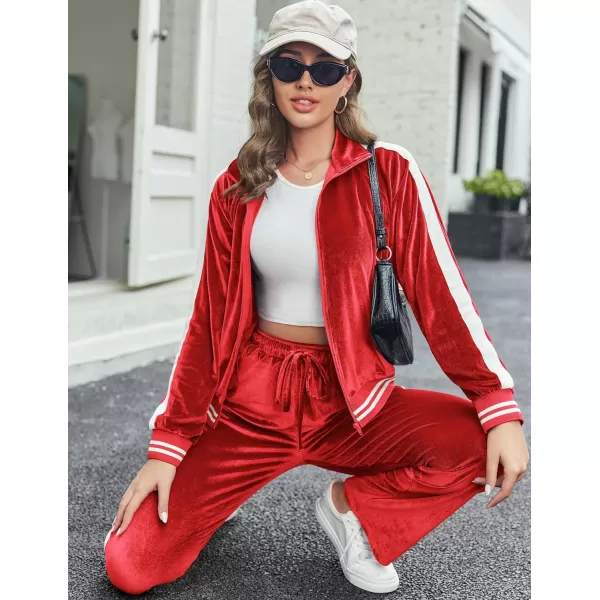 Ekouaer Womens Velvet Velor Tracksuits 2 Piece Lounge Outfits Zip Up Sweatshirt and Sweatpants with Pockets S3XLRed