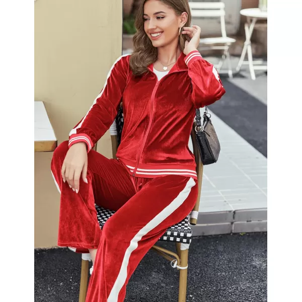 Ekouaer Womens Velvet Velor Tracksuits 2 Piece Lounge Outfits Zip Up Sweatshirt and Sweatpants with Pockets S3XLRed