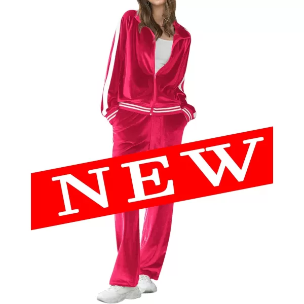 Ekouaer Womens Velvet Velor Tracksuits 2 Piece Lounge Outfits Zip Up Sweatshirt and Sweatpants with Pockets S3XLRose Red