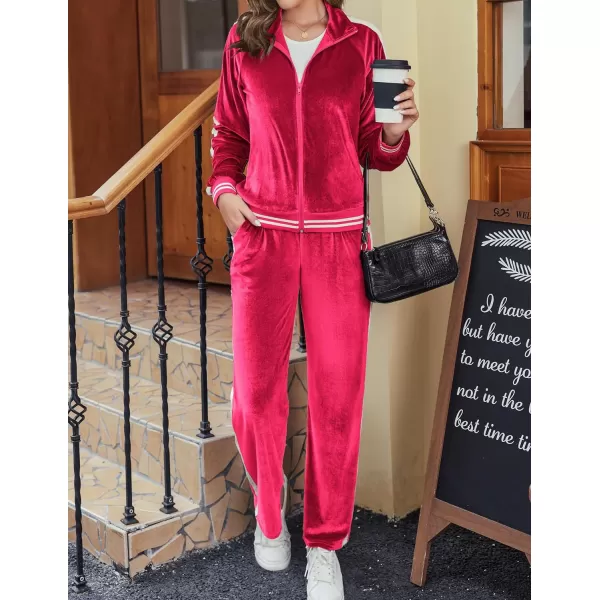 Ekouaer Womens Velvet Velor Tracksuits 2 Piece Lounge Outfits Zip Up Sweatshirt and Sweatpants with Pockets S3XLRose Red