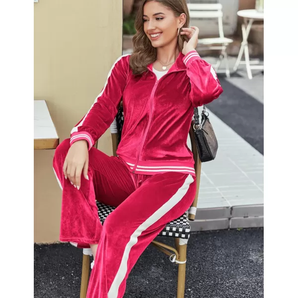 Ekouaer Womens Velvet Velor Tracksuits 2 Piece Lounge Outfits Zip Up Sweatshirt and Sweatpants with Pockets S3XLRose Red