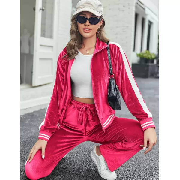 Ekouaer Womens Velvet Velor Tracksuits 2 Piece Lounge Outfits Zip Up Sweatshirt and Sweatpants with Pockets S3XLRose Red