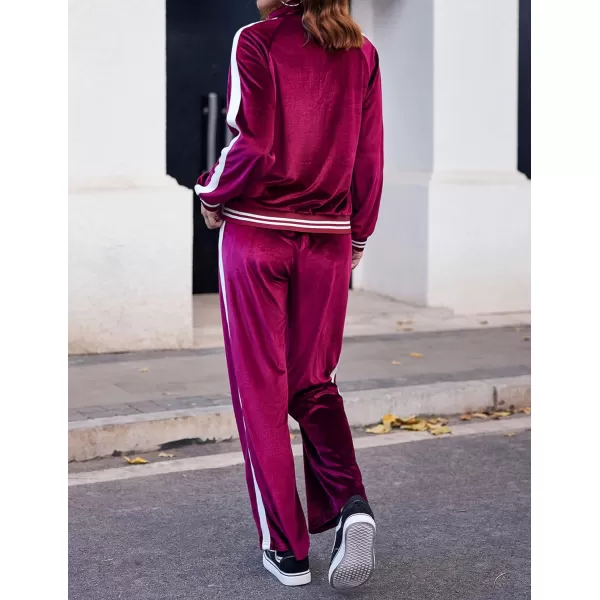 Ekouaer Womens Velvet Velor Tracksuits 2 Piece Lounge Outfits Zip Up Sweatshirt and Sweatpants with Pockets S3XLWine Red