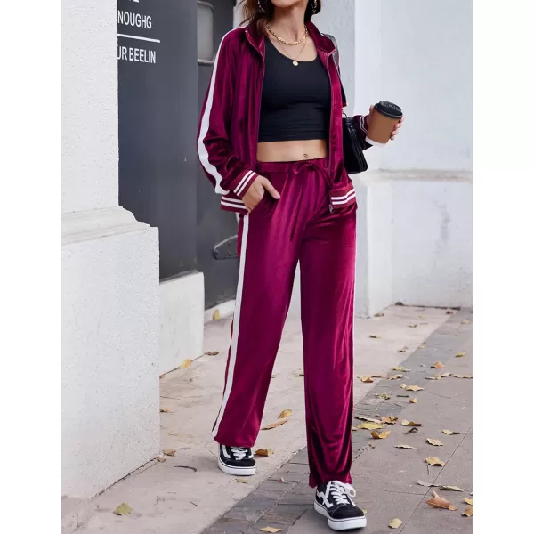 Ekouaer Womens Velvet Velor Tracksuits 2 Piece Lounge Outfits Zip Up Sweatshirt and Sweatpants with Pockets S3XLWine Red