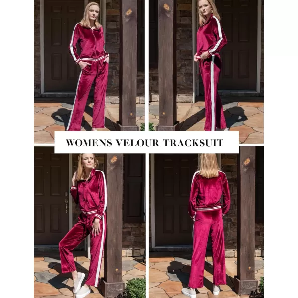 Ekouaer Womens Velvet Velor Tracksuits 2 Piece Lounge Outfits Zip Up Sweatshirt and Sweatpants with Pockets S3XLWine Red