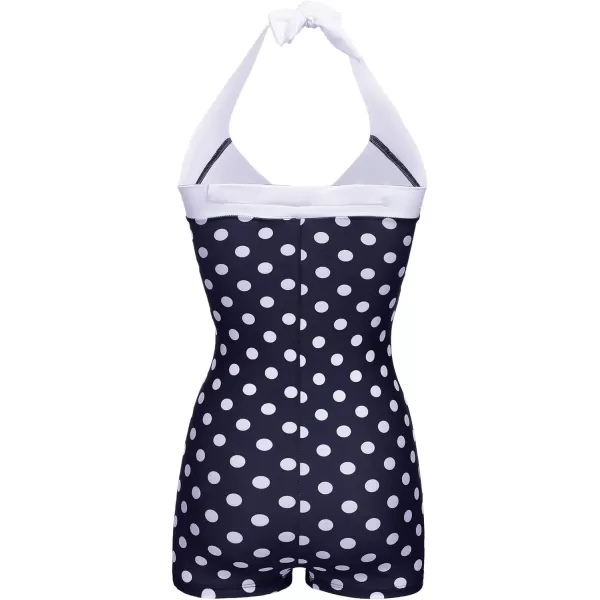 Ekouaer Womens Vintage Striped One Piece Swimsuit Monokini Boyleg Bathing Suit SwimwearBlackpolka Dot