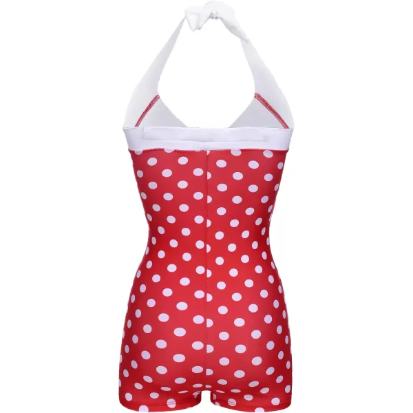 Ekouaer Womens Vintage Striped One Piece Swimsuit Monokini Boyleg Bathing Suit SwimwearNew Red Polka Dot