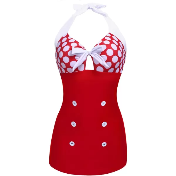 Ekouaer Womens Vintage Striped One Piece Swimsuit Monokini Boyleg Bathing Suit SwimwearRed Polka Dot2