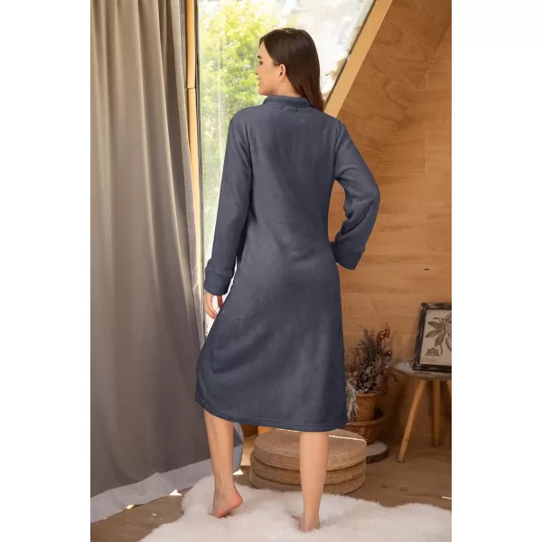 Ekouaer Womens Zip Up Robe Fleece Bathrobe Long Zipper Lounger Warm Housecoat Long Sleeve Nightgown with Pockets SXXLAdeep Grey