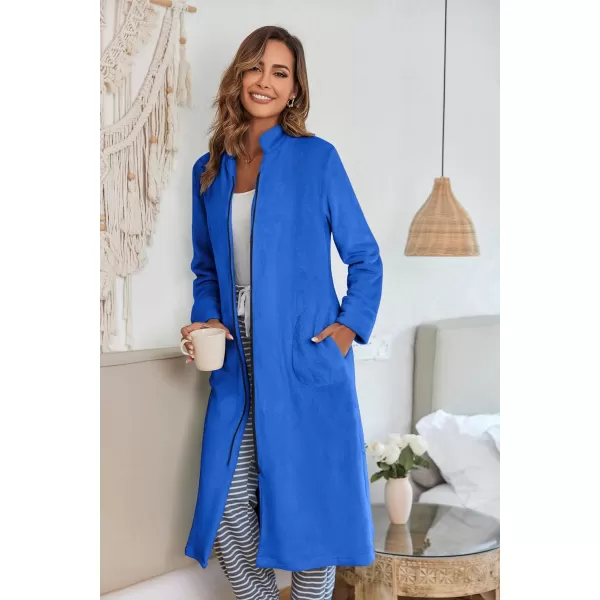 Ekouaer Womens Zip Up Robe Fleece Bathrobe Long Zipper Lounger Warm Housecoat Long Sleeve Nightgown with Pockets SXXLAdeep Sky Blue