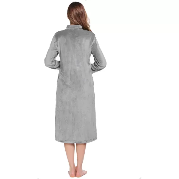 Ekouaer Womens Zip Up Robe Fleece Bathrobe Long Zipper Lounger Warm Housecoat Long Sleeve Nightgown with Pockets SXXLAlight Grey