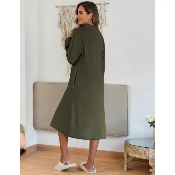 Ekouaer Womens Zip Up Robe Fleece Bathrobe Long Zipper Lounger Warm Housecoat Long Sleeve Nightgown with Pockets SXXLArmy Green