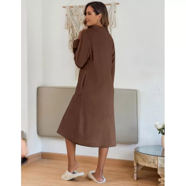 Ekouaer Womens Zip Up Robe Fleece Bathrobe Long Zipper Lounger Warm Housecoat Long Sleeve Nightgown with Pockets SXXLBrown