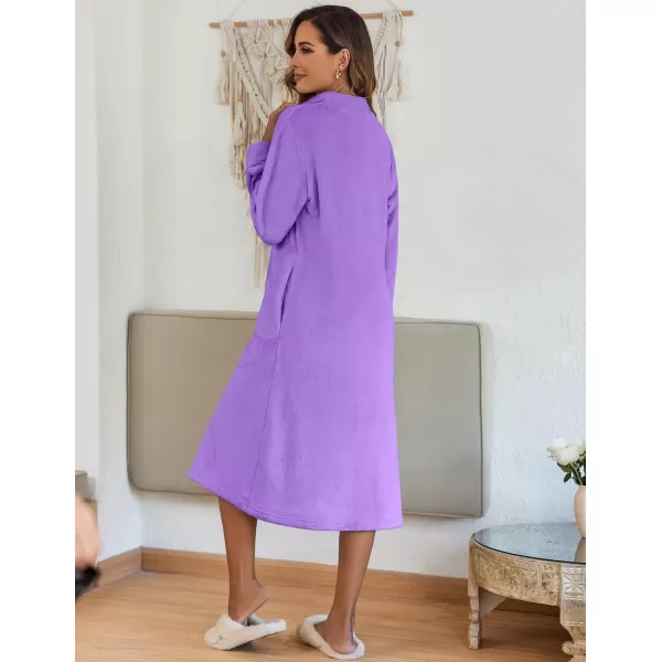 Ekouaer Womens Zip Up Robe Fleece Bathrobe Long Zipper Lounger Warm Housecoat Long Sleeve Nightgown with Pockets SXXLPurple