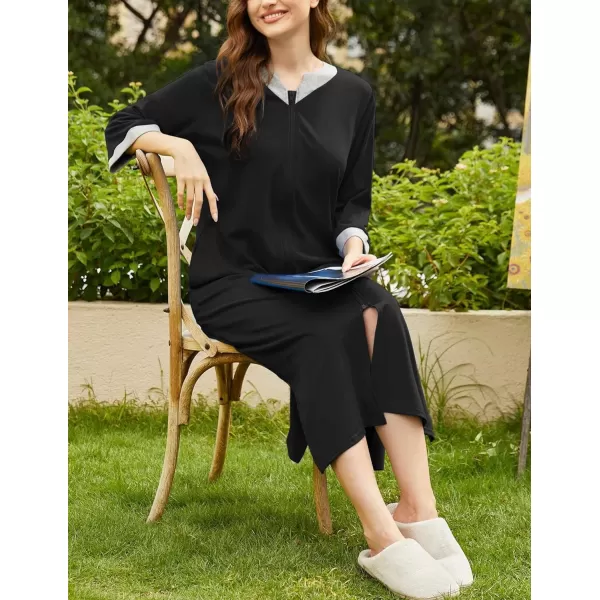 Ekouaer Womens Zipper Robes Long Housecoats Lightweight Bathrobe Full Length Sleepwear with PocketsLongblack