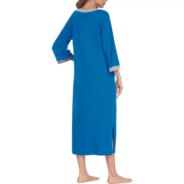 Ekouaer Womens Zipper Robes Long Housecoats Lightweight Bathrobe Full Length Sleepwear with PocketsLongblue