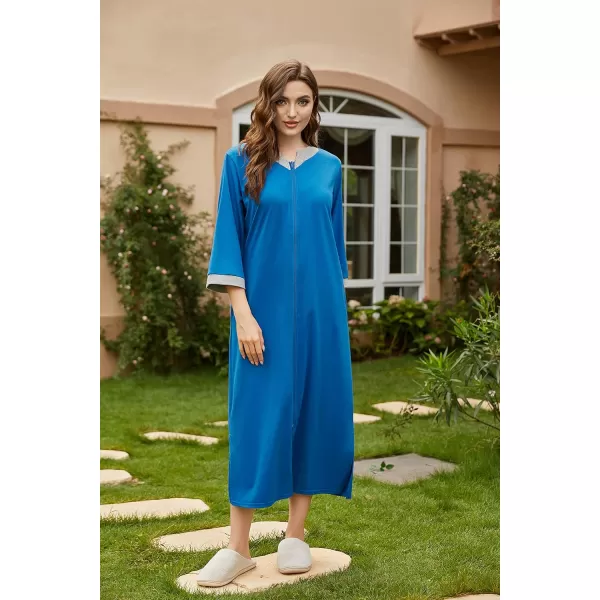 Ekouaer Womens Zipper Robes Long Housecoats Lightweight Bathrobe Full Length Sleepwear with PocketsLongblue