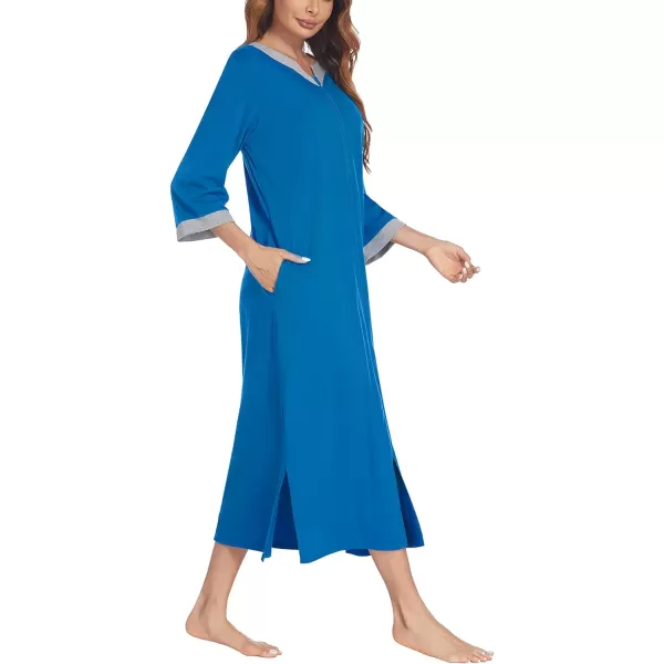 Ekouaer Womens Zipper Robes Long Housecoats Lightweight Bathrobe Full Length Sleepwear with PocketsLongblue
