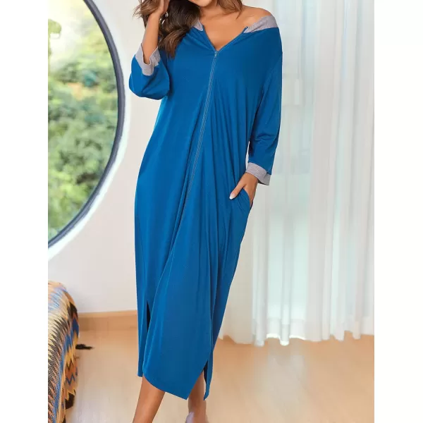 Ekouaer Womens Zipper Robes Long Housecoats Lightweight Bathrobe Full Length Sleepwear with PocketsLongblue Green
