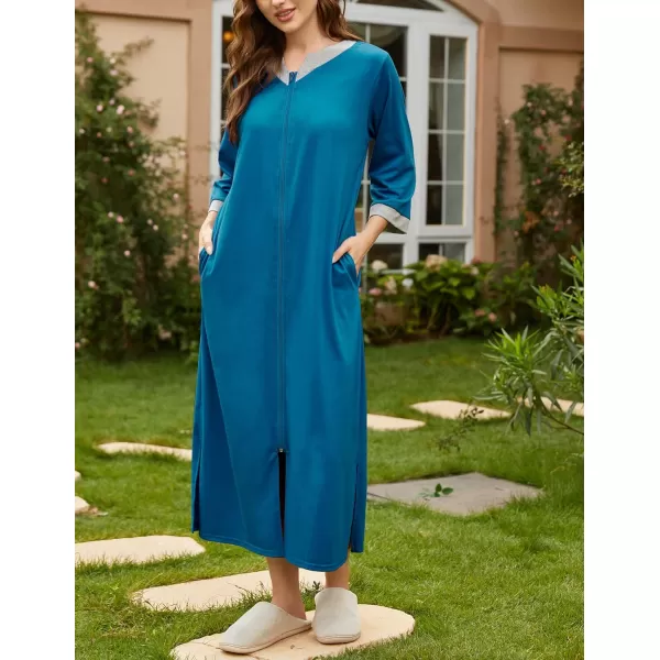 Ekouaer Womens Zipper Robes Long Housecoats Lightweight Bathrobe Full Length Sleepwear with PocketsLongblue Green