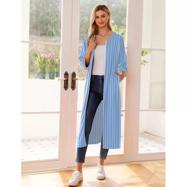 Ekouaer Womens Zipper Robes Long Housecoats Lightweight Bathrobe Full Length Sleepwear with PocketsLongblue Stripes