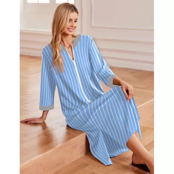 Ekouaer Womens Zipper Robes Long Housecoats Lightweight Bathrobe Full Length Sleepwear with PocketsLongblue Stripes