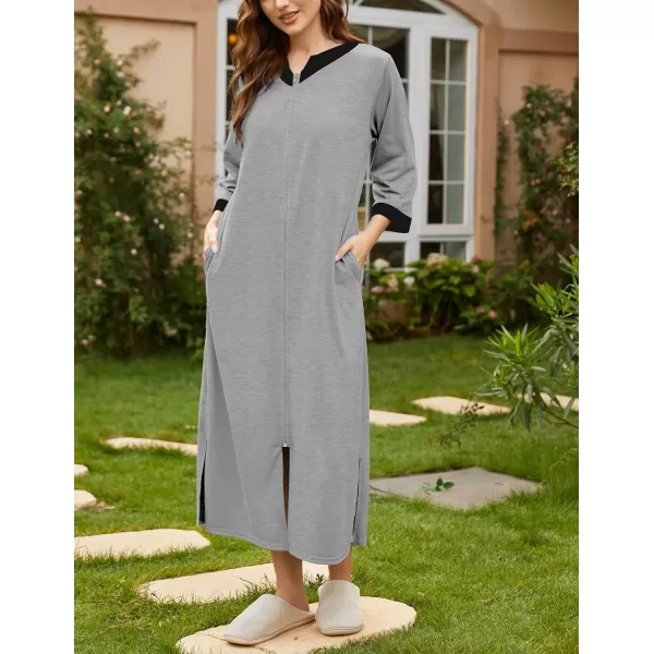 Ekouaer Womens Zipper Robes Long Housecoats Lightweight Bathrobe Full Length Sleepwear with PocketsLonggrey