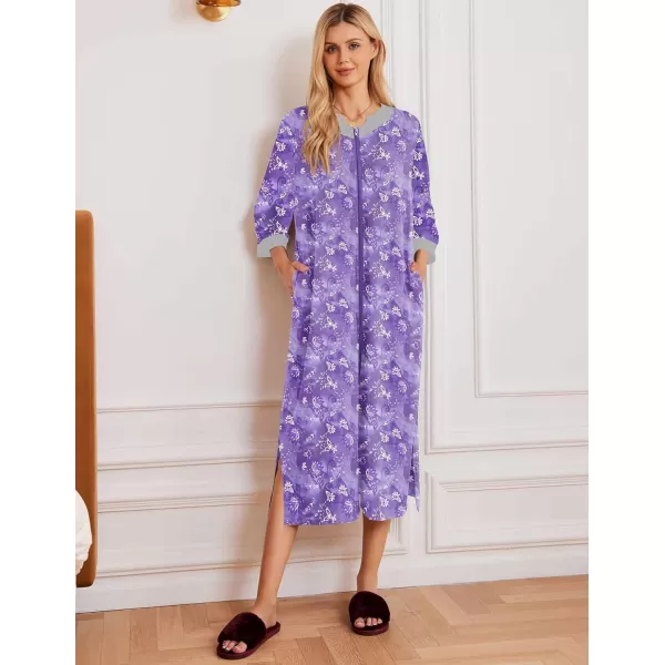 Ekouaer Womens Zipper Robes Long Housecoats Lightweight Bathrobe Full Length Sleepwear with PocketsLongpurple Paisley