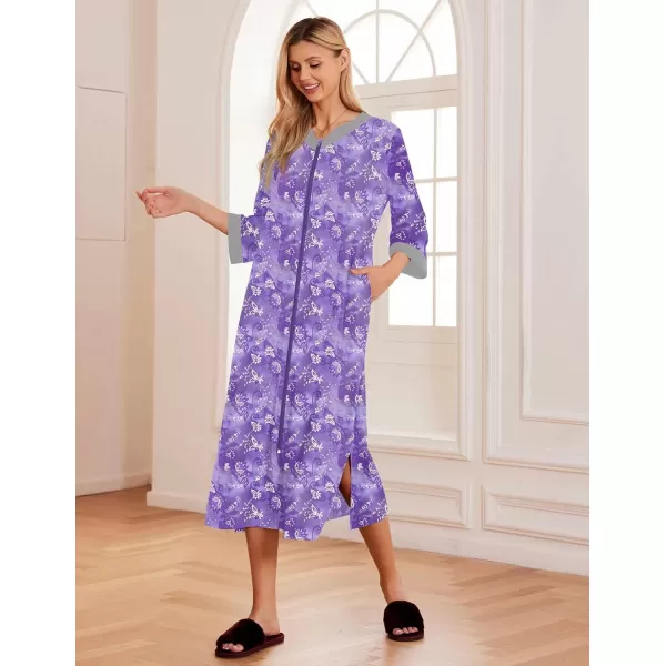 Ekouaer Womens Zipper Robes Long Housecoats Lightweight Bathrobe Full Length Sleepwear with PocketsLongpurple Paisley