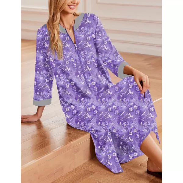 Ekouaer Womens Zipper Robes Long Housecoats Lightweight Bathrobe Full Length Sleepwear with PocketsLongpurple Paisley