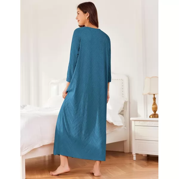 Ekouaer Zipper Robes for Women Ribbed Knit Bathrobe Lightweight Full Length Loungewear with Pockets S3XLBlue