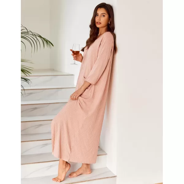 Ekouaer Zipper Robes for Women Ribbed Knit Bathrobe Lightweight Full Length Loungewear with Pockets S3XLMisty Pink