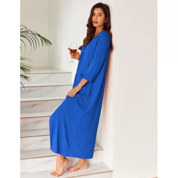 Ekouaer Zipper Robes for Women Ribbed Knit Bathrobe Lightweight Full Length Loungewear with Pockets S3XLSky Blue