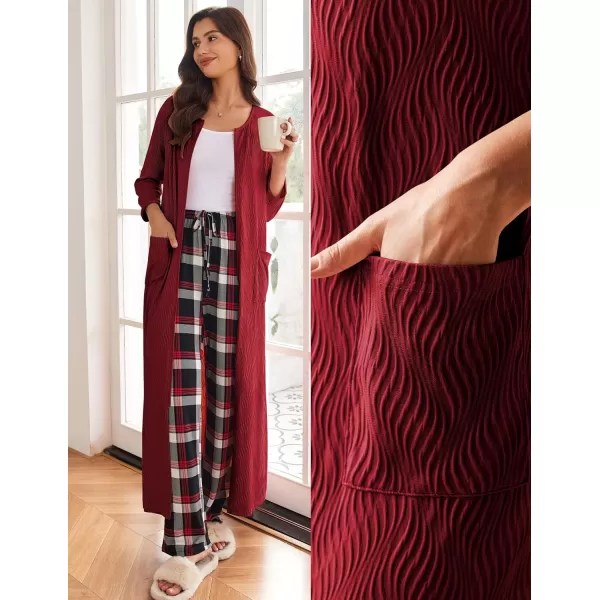 Ekouaer Zipper Robes for Women Ribbed Knit Bathrobe Lightweight Full Length Loungewear with Pockets S3XLWine Red