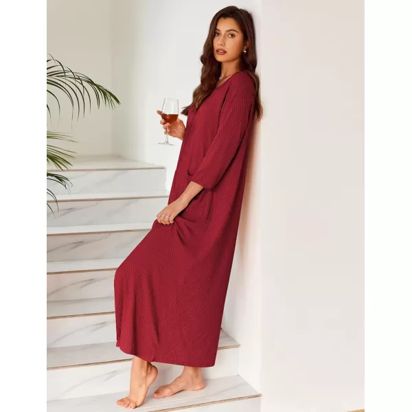 Ekouaer Zipper Robes for Women Ribbed Knit Bathrobe Lightweight Full Length Loungewear with Pockets S3XLWine Red