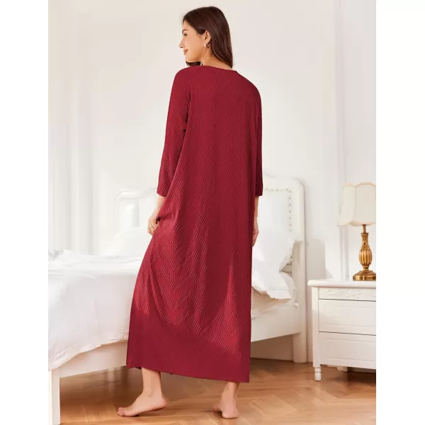 Ekouaer Zipper Robes for Women Ribbed Knit Bathrobe Lightweight Full Length Loungewear with Pockets S3XLWine Red