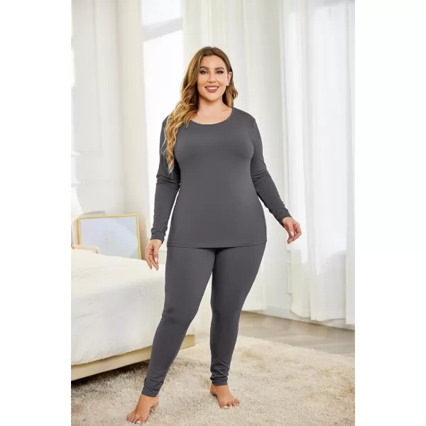 Ekouaer womens Thermal Top and Bottom Fleece Lined Long Johns Pajama SetsDark Grey