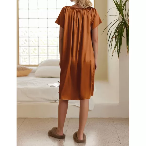 EkouaernbspWomensnbspSatinnbspSilknbspPleatednbspNightgownnbspLoosenbspSleepwearnbspPrintednbspNightshirtnbspShortnbspSleevenbspSleepnbspDressLight Brown